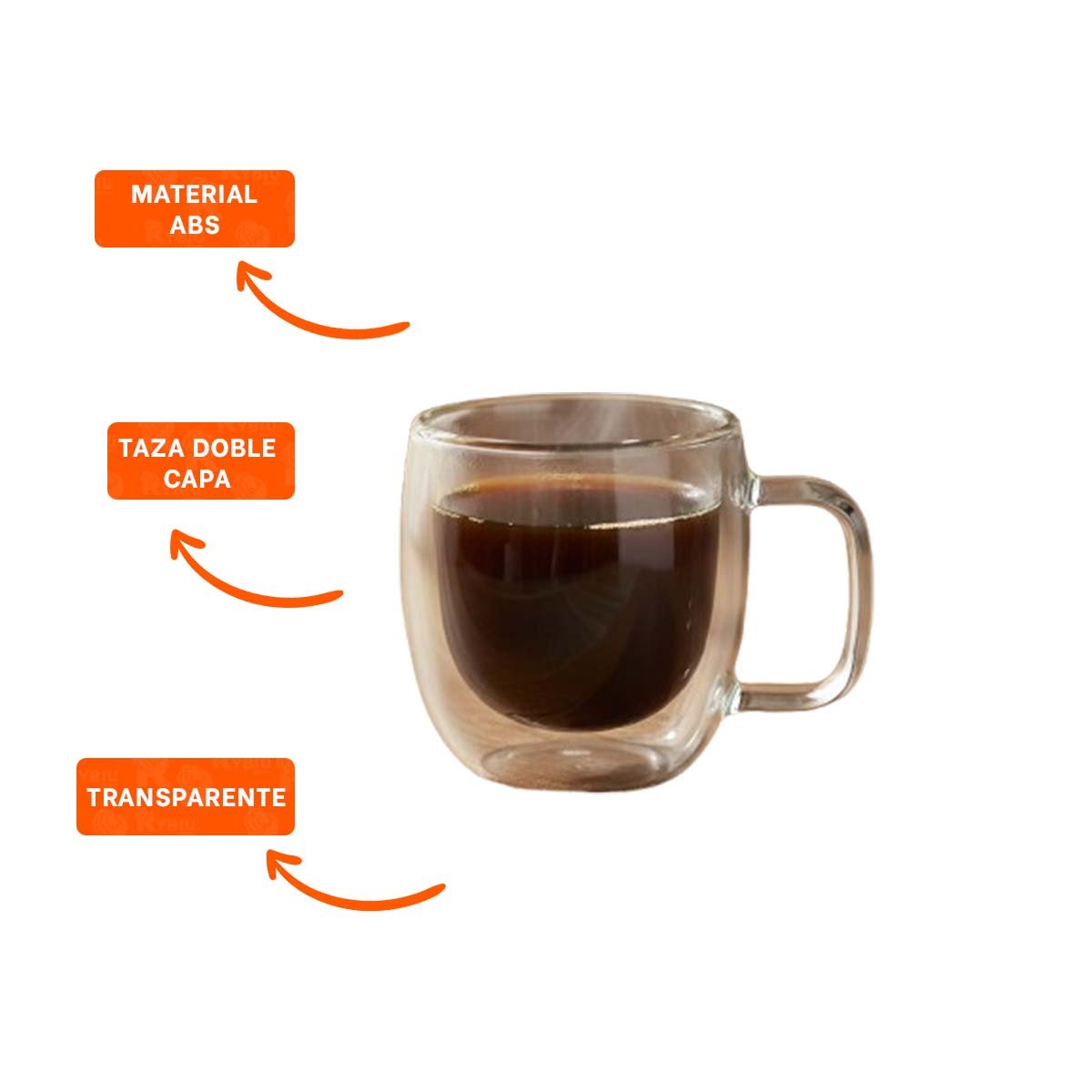 TAZA DOBLE CAPA ESPRESSO DE 80 ML EN COLOR TRANSPARENTE ASA CUADRADA YPOST IT - 5