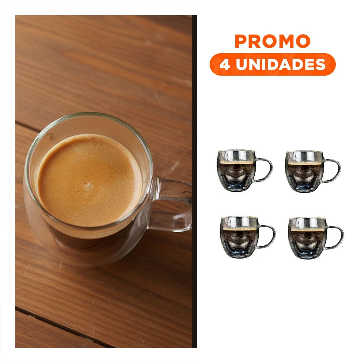PACK4 COPA DE COLOR TRANSPARENTE 80 ML ESPRESSO DOBLE CAPA ASA CUADRADA - 1