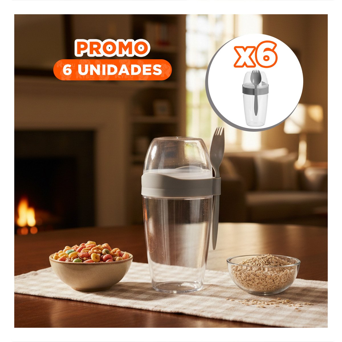PACK6 RECIPIENTE PARA YOGURT 2 EN 1 CON CUBIERTO GRANDE PLOMO PARA ORGANIZAR YPAPEL REGALO - 1