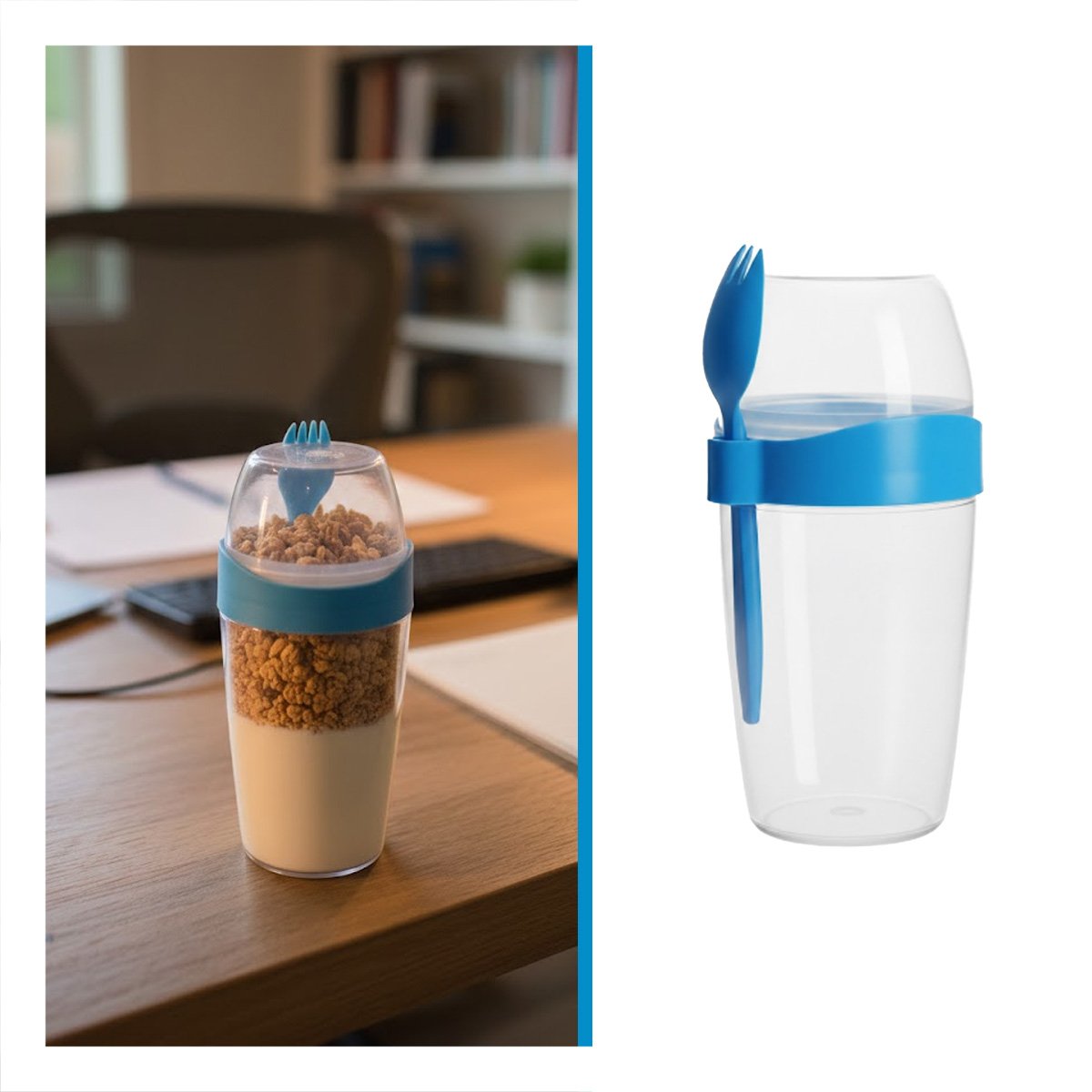 YOGURTERA PORTATIL 2 EN 1 CON CUBIERTO GRANDE AZUL PARA DESAYUNO FUERA DE CASA YPOST IT - 5