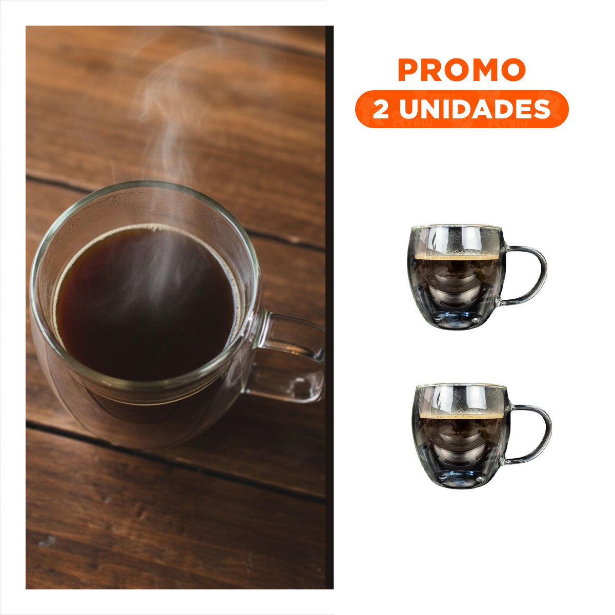 PACK2 COPA DOBLE CAPA 80 ML ESPRESSO TRANSPARENTE CON ASA CUADRADA YREGALO STICKER - 1