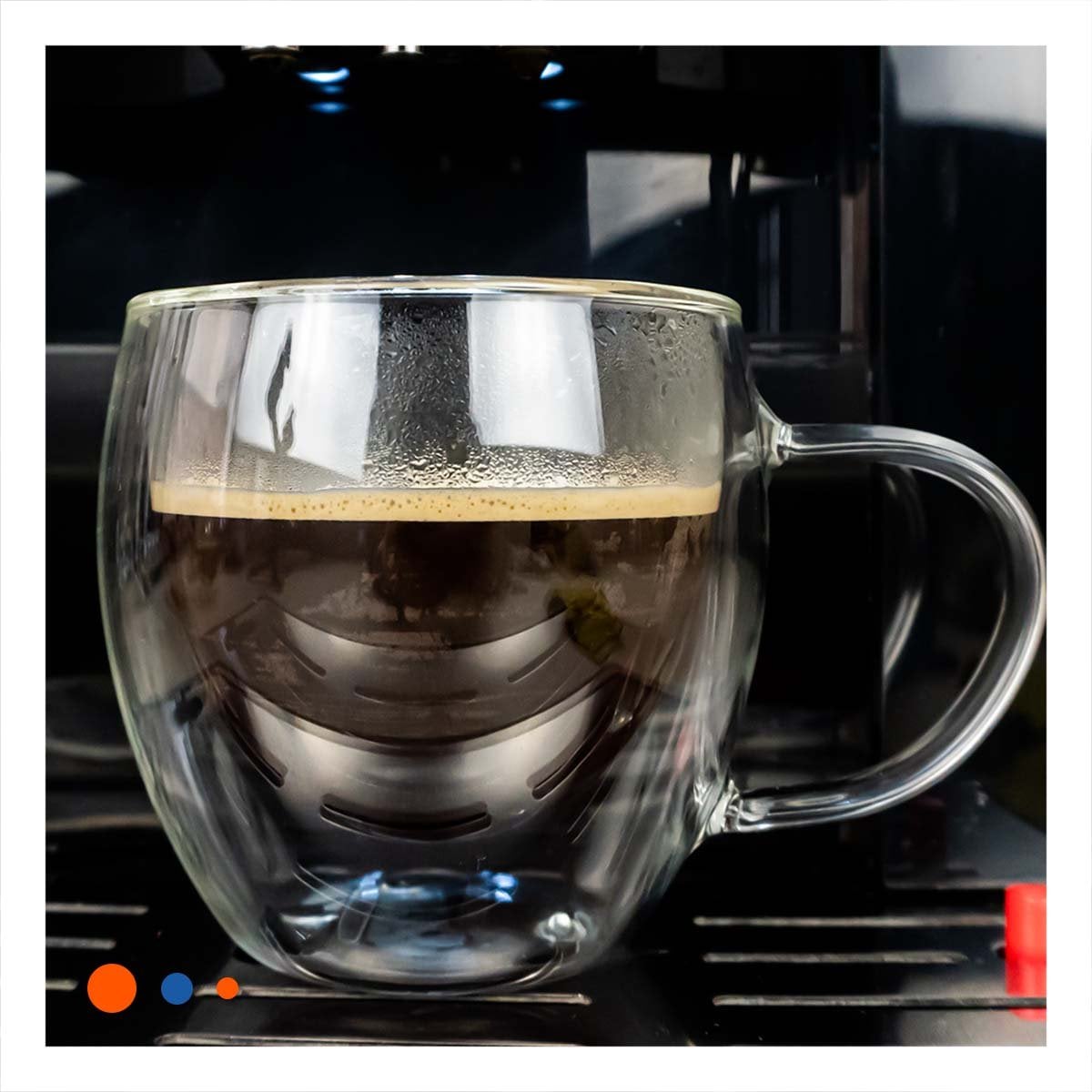 PACK2 COPA DOBLE CAPA 80 ML ESPRESSO TRANSPARENTE CON ASA CUADRADA YREGALO STICKER - 3