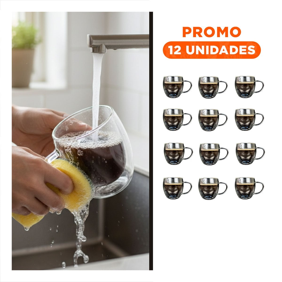 PACK12 VASO DOBLE CAPA 80 ML ESPRESSO TRANSPARENTE CON ASA CUADRADA - 1