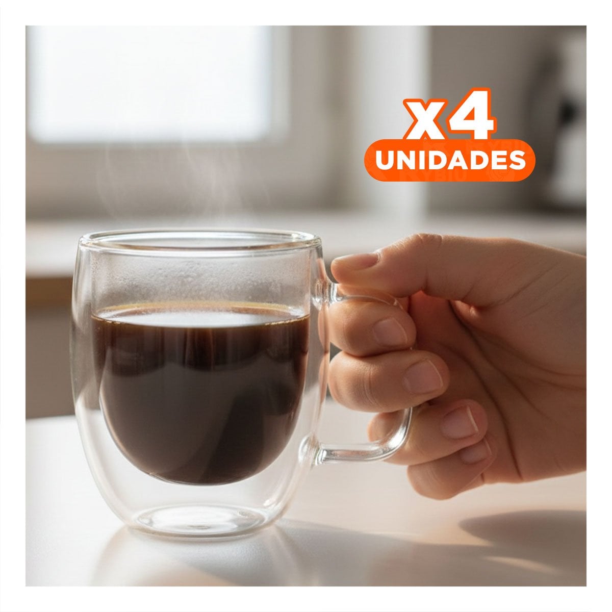 PACK4 RECIPIENTE TRANSPARENTE 80 ML ESPRESSO DOBLE CAPA DE ASA CUADRADA YREGALO STICKER - 1