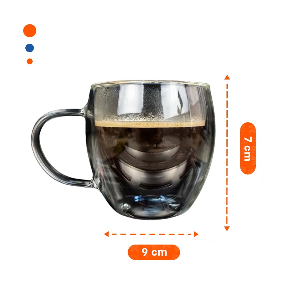 PACK4 RECIPIENTE TRANSPARENTE 80 ML ESPRESSO DOBLE CAPA DE ASA CUADRADA YREGALO STICKER - 4