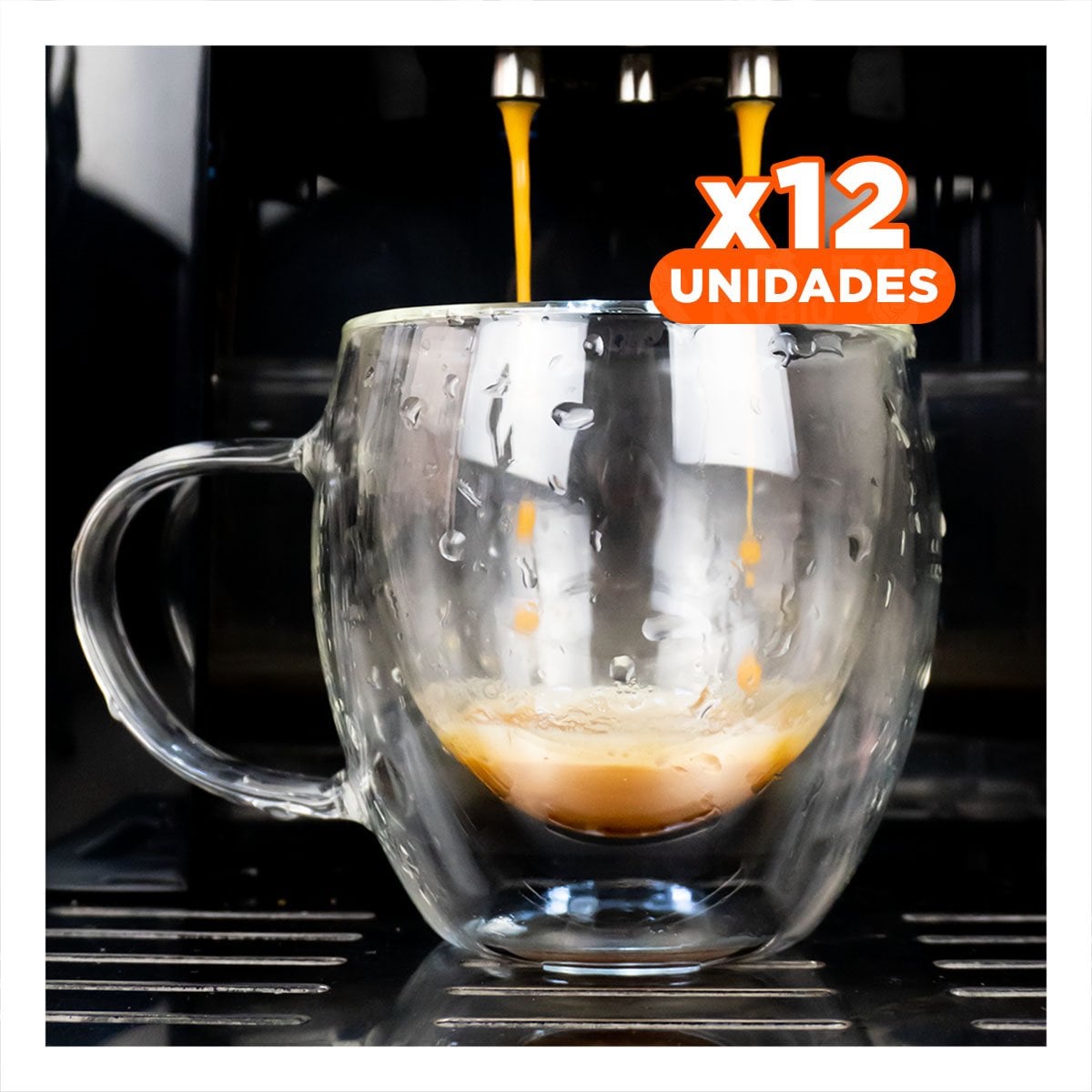 PACK12 VASO 80 ML ESPRESSO DE ASA CUADRADA EN TRANSPARENTE DOBLE CAPA YREGALO STICKER - 1