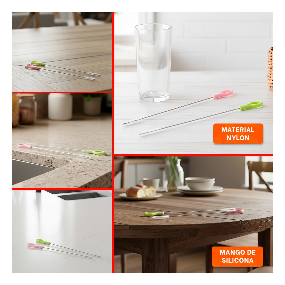CEPILLO CON BASE QUE FACILITA HIGIENE COMPLETA 2PZS 19,5CM VERDE Y ROSADO YPOST IT - 2