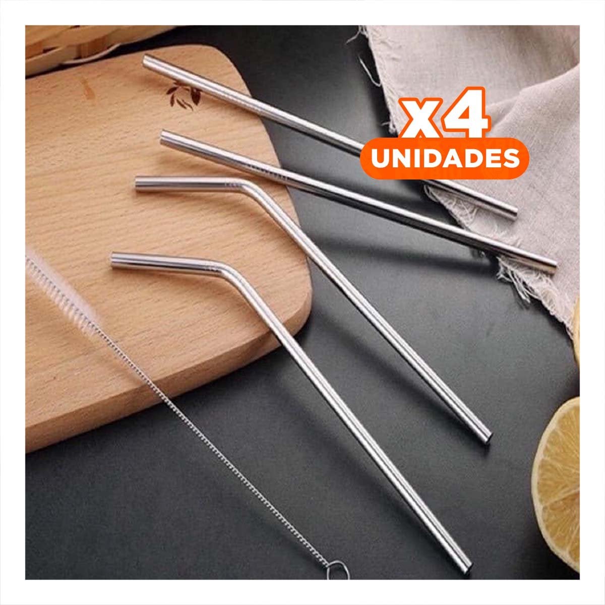 PACK4 KIT 5 POPOTES Y CEPILLO LIMPIA POPOTES PLATEADO CON ESTUCHE YREGALO STICKER - 1