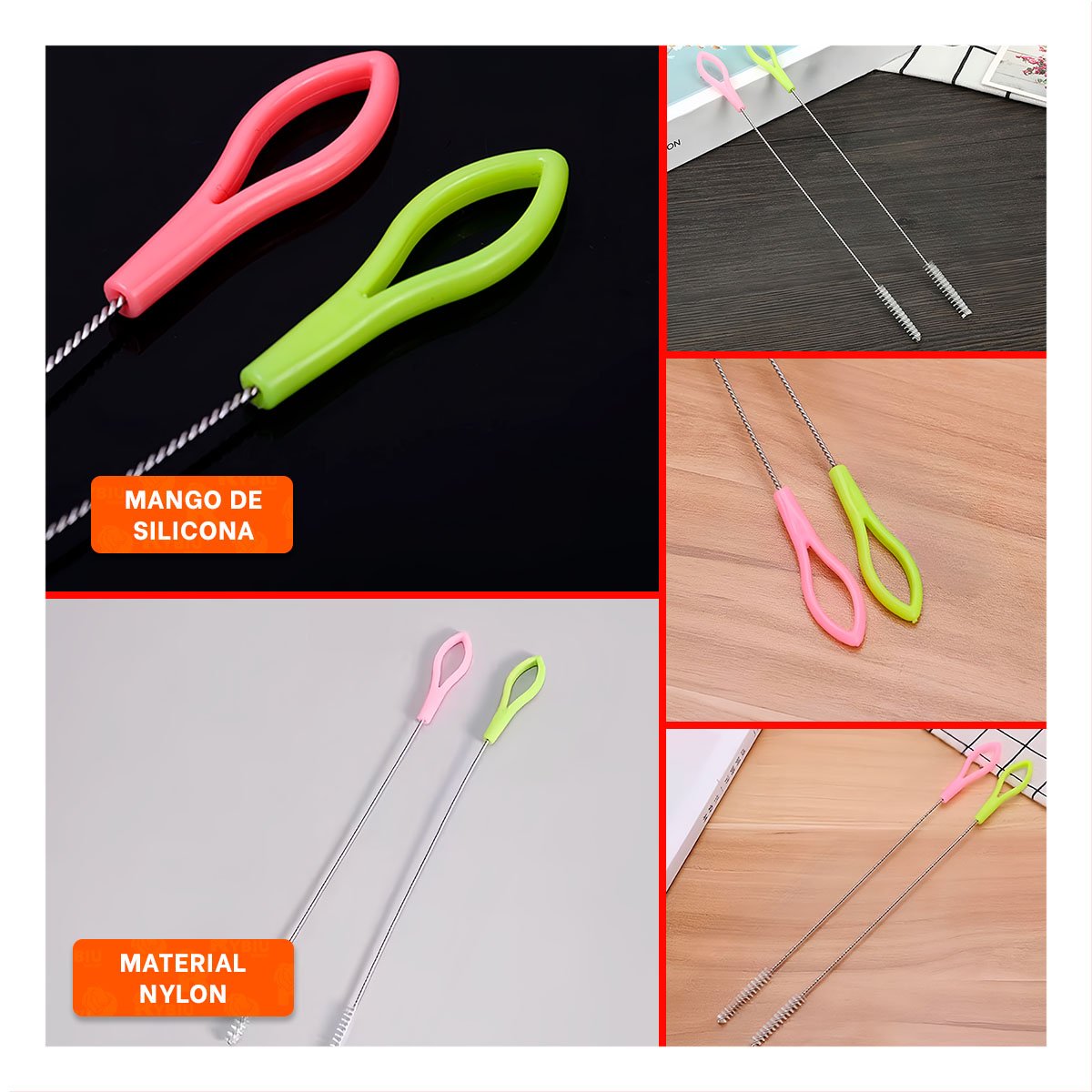 PACK2 BROCHA QUE FACILITA HIGIENE COMPLETA DE CAÑITAS 2PZS 19,5CM VERDE Y ROSADO YPAPEL REGALO - 3