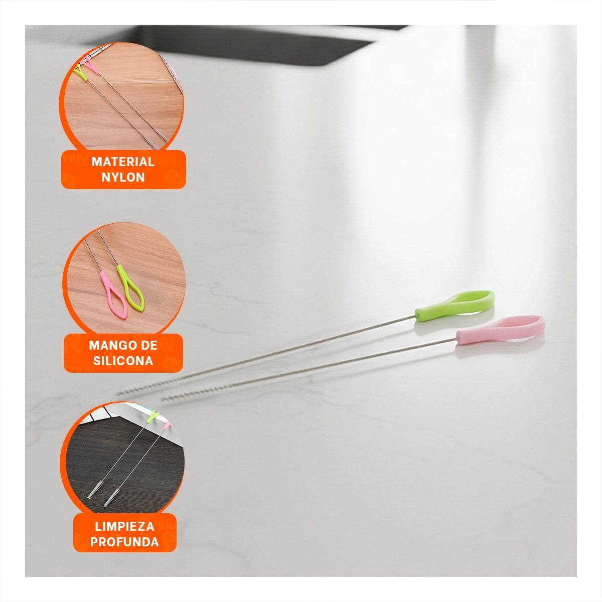 PACK2 BROCHA QUE LIMPIA CAÑITAS Y ACCESORIOS 2PZS 19,5CM VERDE Y ROSADO - 5