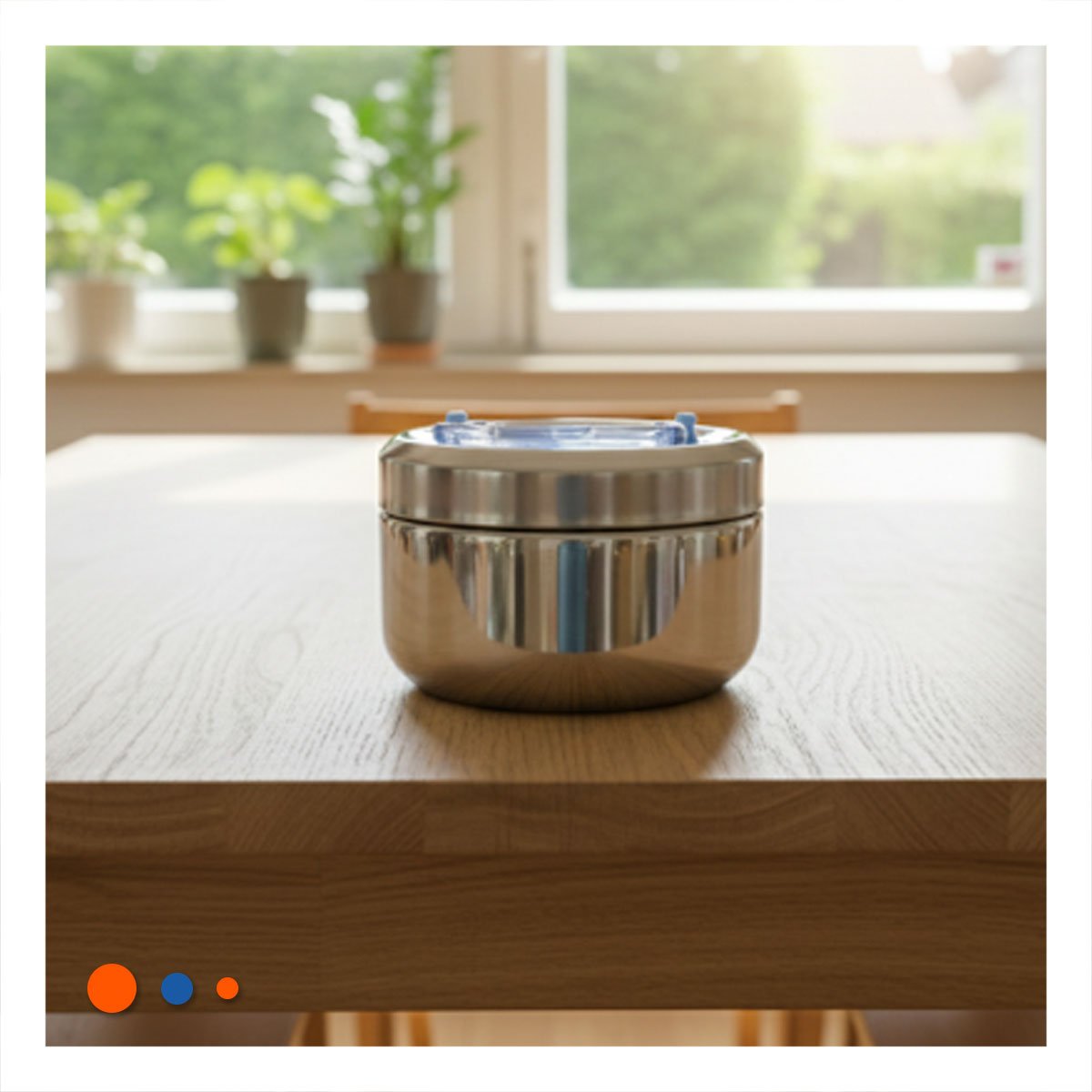 PACK4 CONTENEDOR TERMICO CIRCULAR CUADRADO PLATEADO Y CELESTE CON INTERIOR DE 800ML - 5
