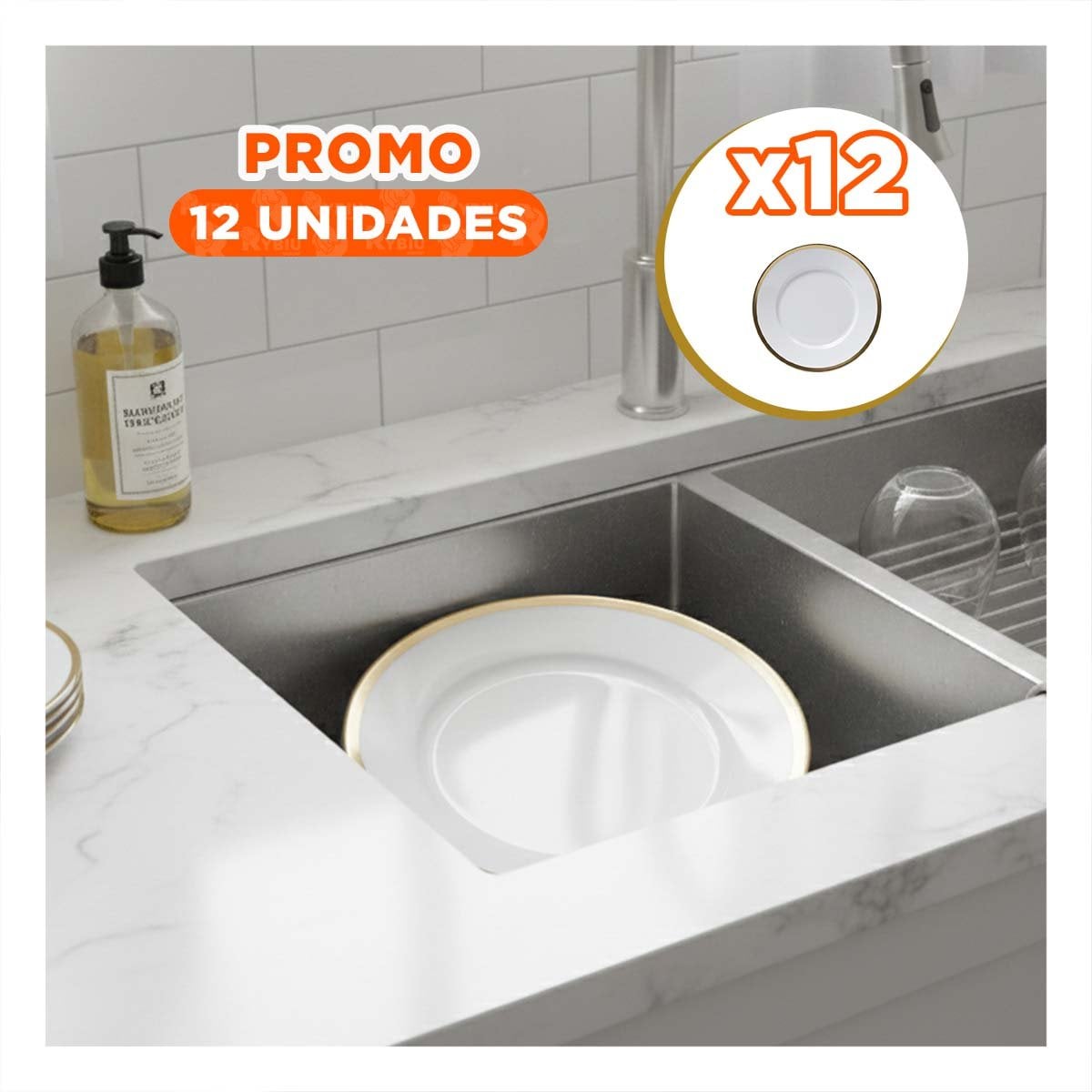 PACK12 PIEZA BLANCO CON DETALLE DORADO INTEGRADO PARA MESA DE AMBIENTACION YREGALO STICKER - 1