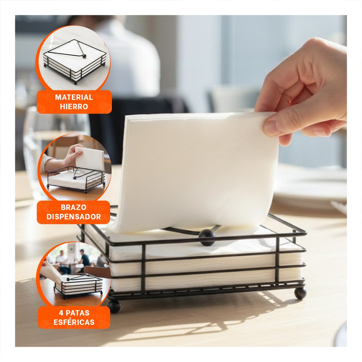 PACK2 PORTASERVILLETAS PARA COMEDOR DE COLOR NEGRO EN HIERRO CON BRAZO SEGURO - 5