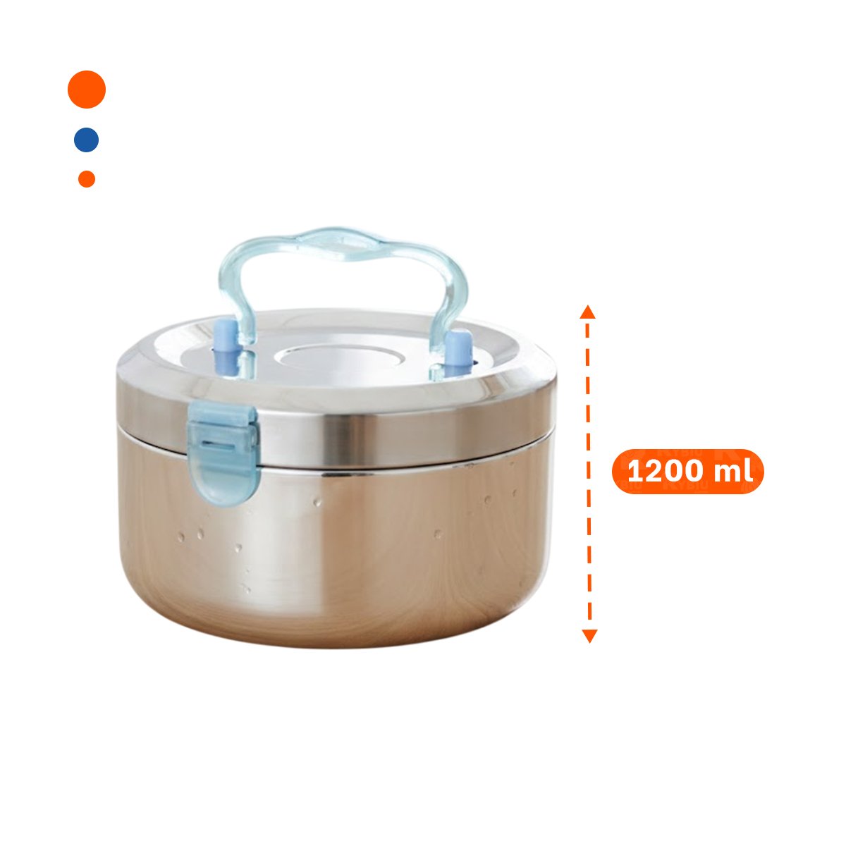 PACK6 RECIPIENTE EN ACERO PLATEADO Y CELESTE 1200ML CON FORMA CIRCULAR CUADRADO YPAPEL REGALO - 4