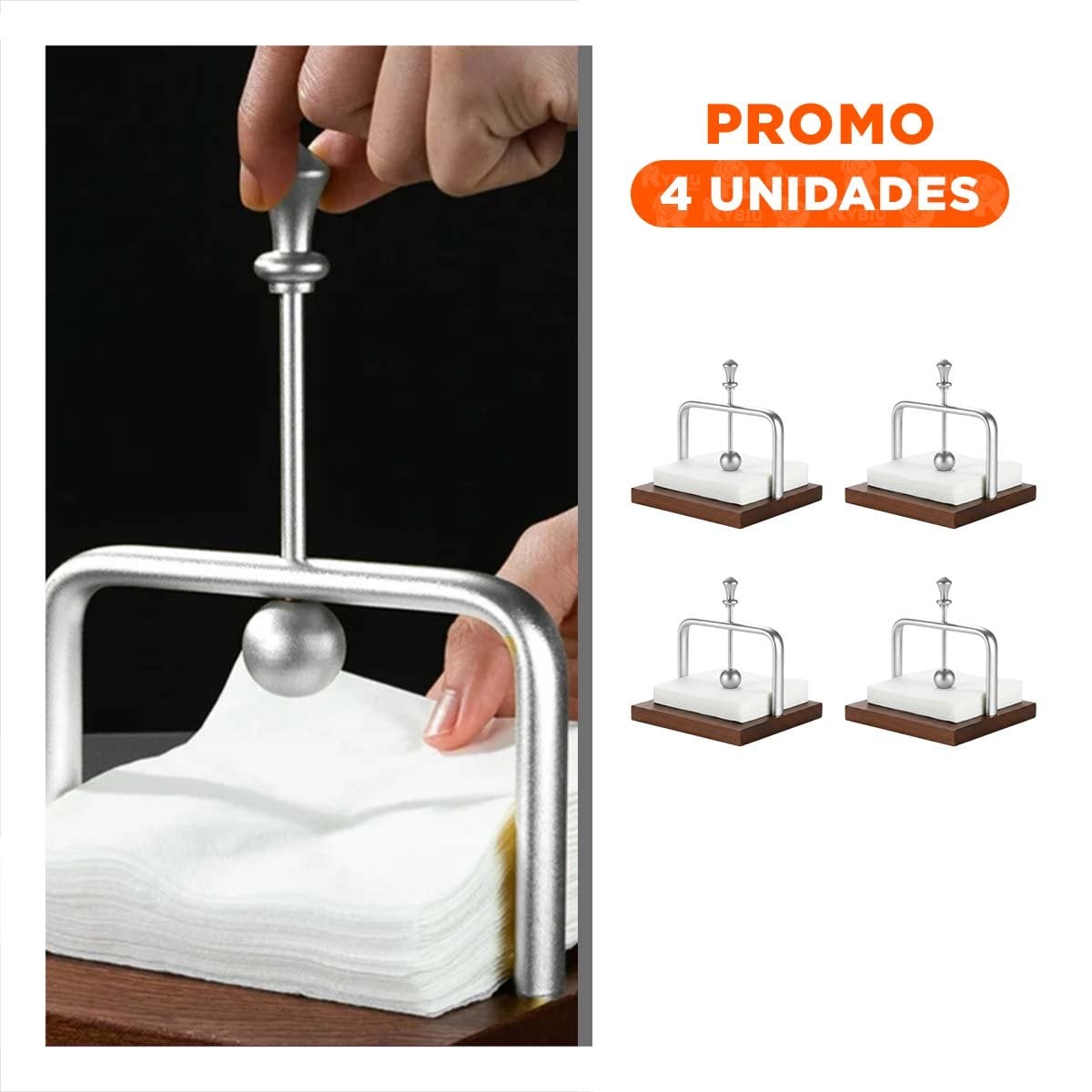 PACK4 DISPENSADOR VERTICAL DE COLOR PLATEADO BASE MADERA PARA MESA - 1