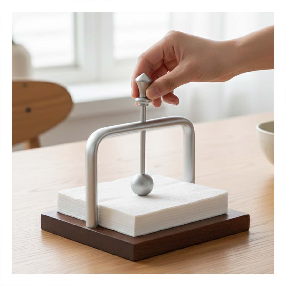 PACK4 DISPENSADOR VERTICAL DE COLOR PLATEADO BASE MADERA PARA MESA - 2