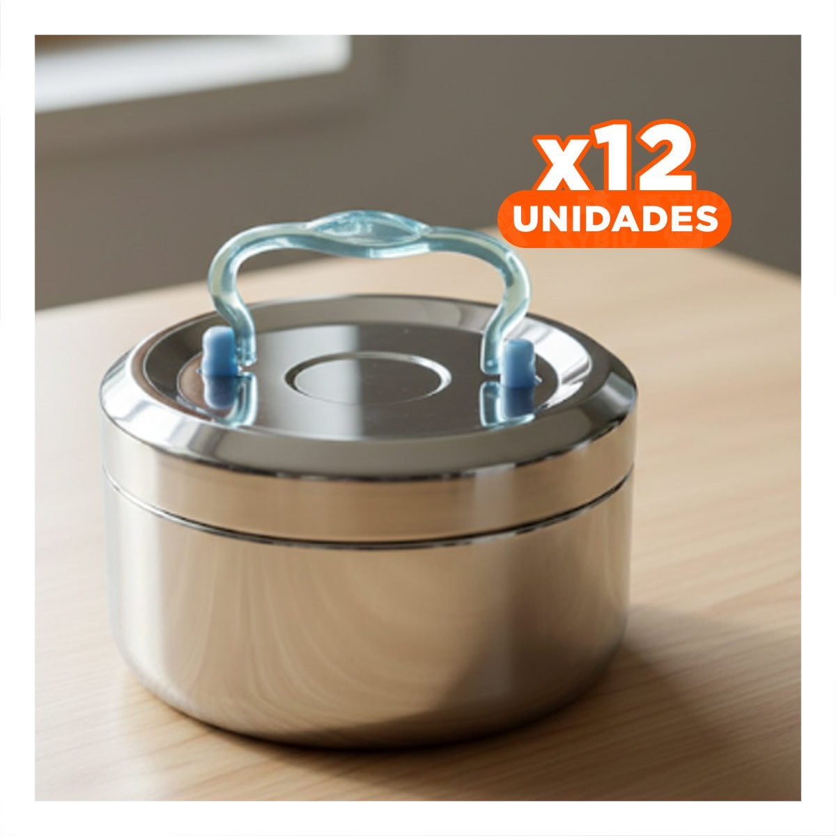 PACK12 ENVASE EN ACERO PLATEADO Y CELESTE CIRCULAR CUADRADO PARA TRANSPORTE YPAPEL REGALO - 1