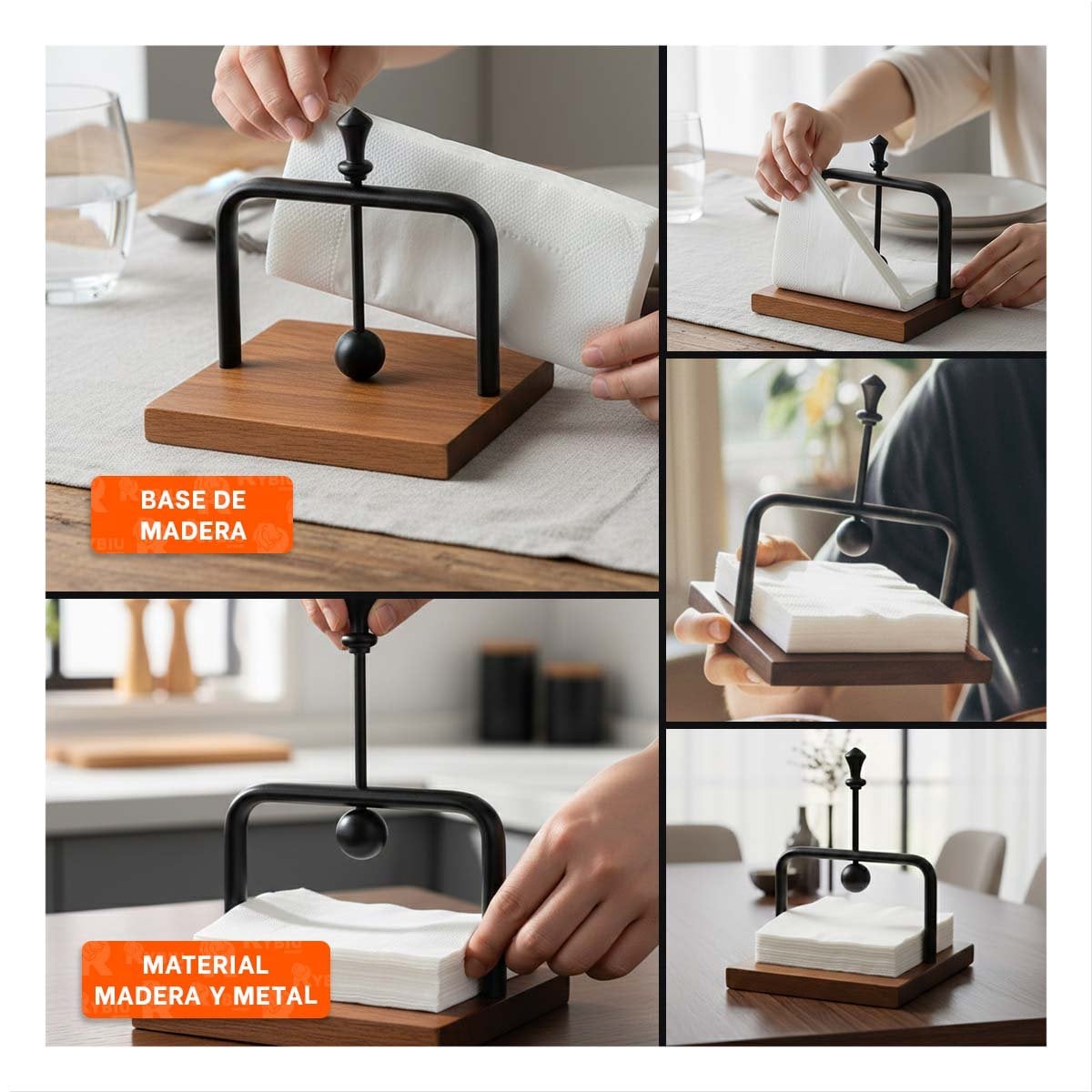 SERVILLETERO DE MESA DE COLOR NEGRO DE BASE MADERA Y SISTEMA DISPENSADOR YLIGAS REGALO - 1