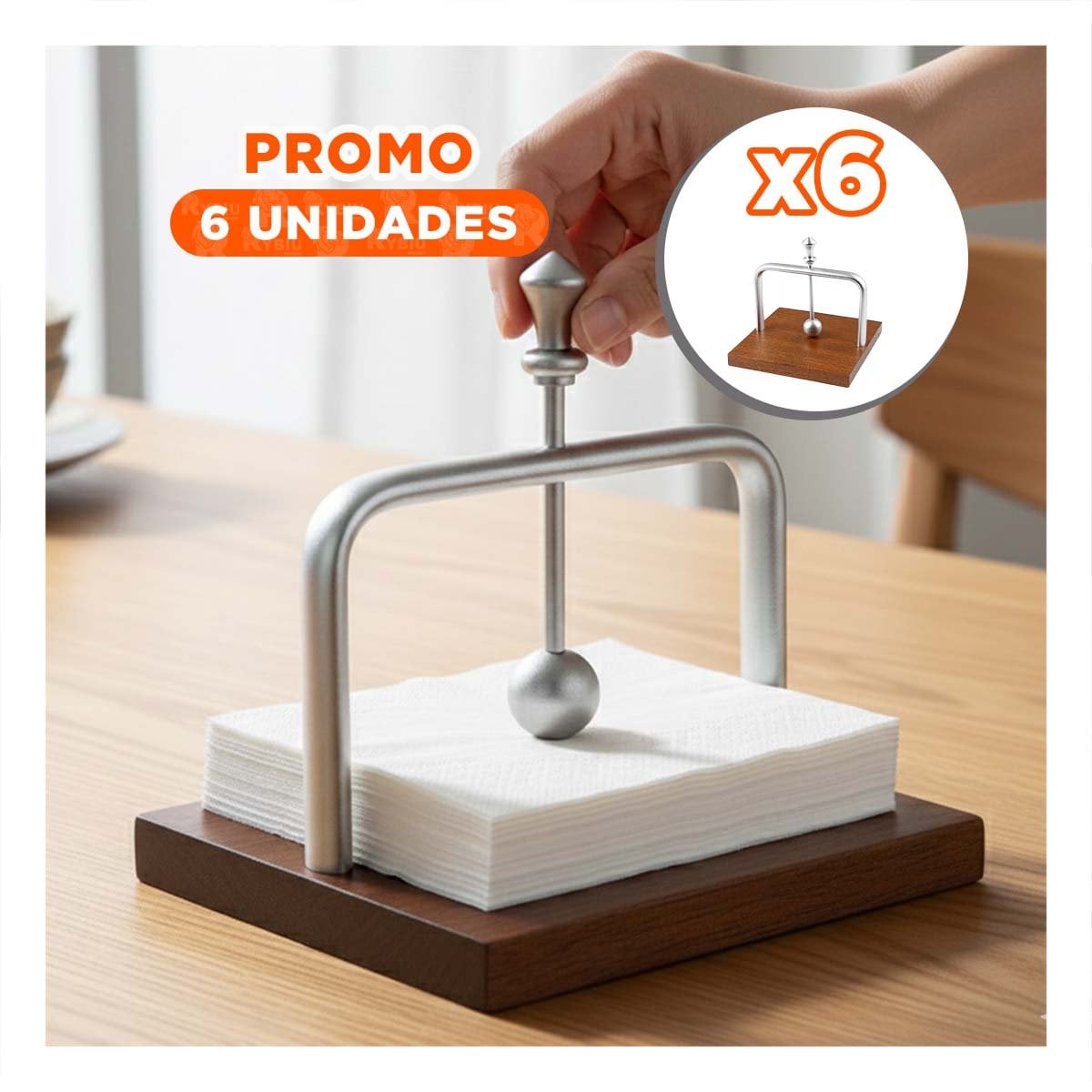 PACK6 ORGANIZADOR DE SERVILLETAS VERTICAL DE COLOR PLATEADO BASE MADERA - 1