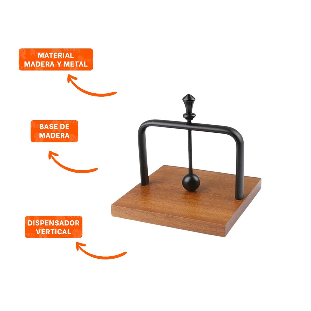 SERVILLETERO VERTICAL DE COLOR NEGRO CON BASE MADERA Y BRAZO FUNCIONAL YPOST IT - 5