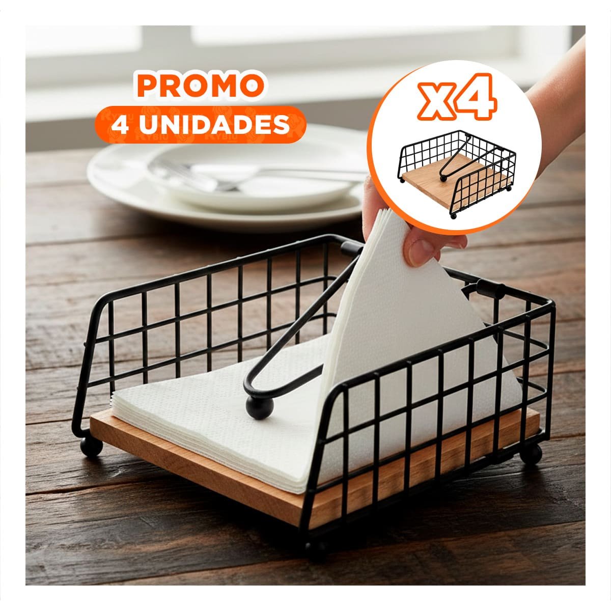 PACK4 SOPORTE BORDE CUADRADO DE COLOR DORADO CON BASE MADERA Y DISPENSADOR YREGALO STICKER - 1