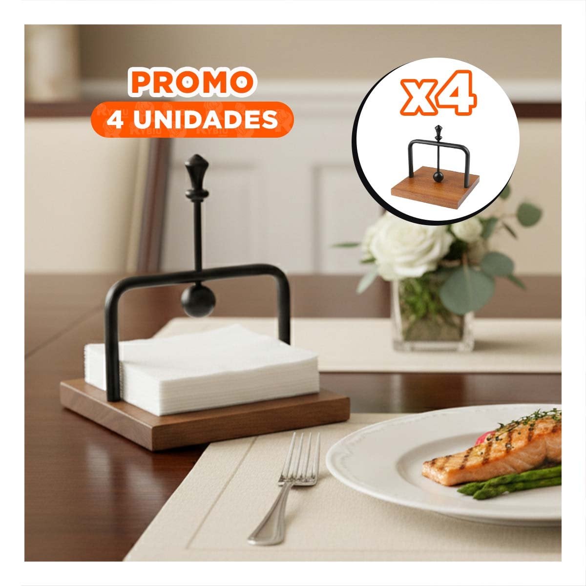 PACK4 DISPENSADOR DE COLOR NEGRO CON BASE MADERA USO DIARIO YPAPEL REGALO - 1