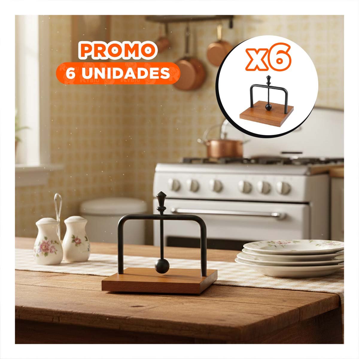 PACK6 ORGANIZADOR DE SERVILLETAS VERTICAL DE COLOR NEGRO BASE MADERA - 1