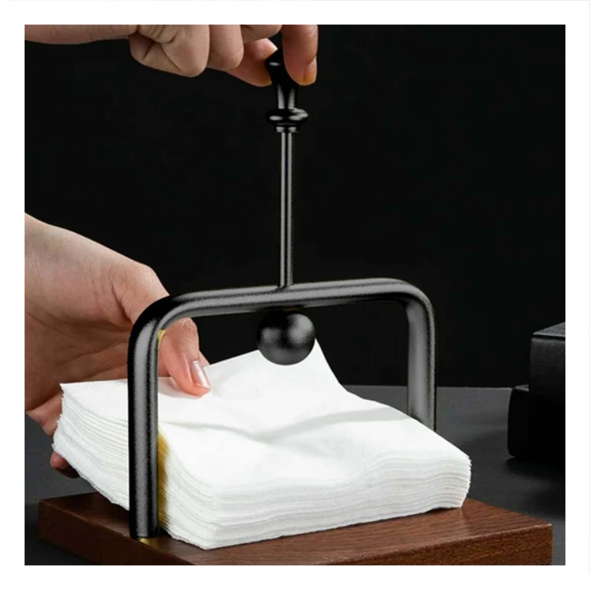 PACK6 ORGANIZADOR DE SERVILLETAS VERTICAL DE COLOR NEGRO BASE MADERA - 5