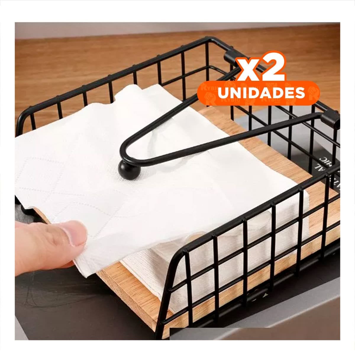 PACK2 DISPENSADOR BORDE CUADRADO DE COLOR DORADO BASE MADERA FUNCIONAL YPAPEL REGALO - 1