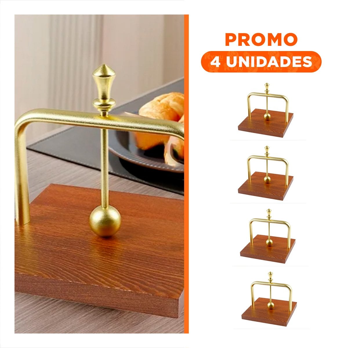 PACK4 DISPENSADOR VERTICAL DE COLOR DORADO BASE MADERA PARA MESA - 1