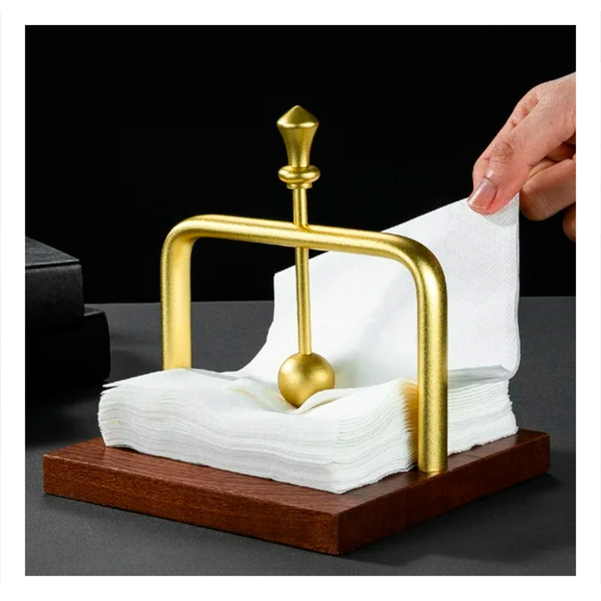 PACK4 DISPENSADOR VERTICAL DE COLOR DORADO BASE MADERA PARA MESA - 2