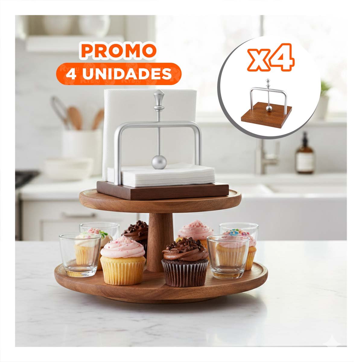 PACK4 DISPENSADOR DE COLOR PLATEADO CON BASE MADERA USO DIARIO YPAPEL REGALO - 1