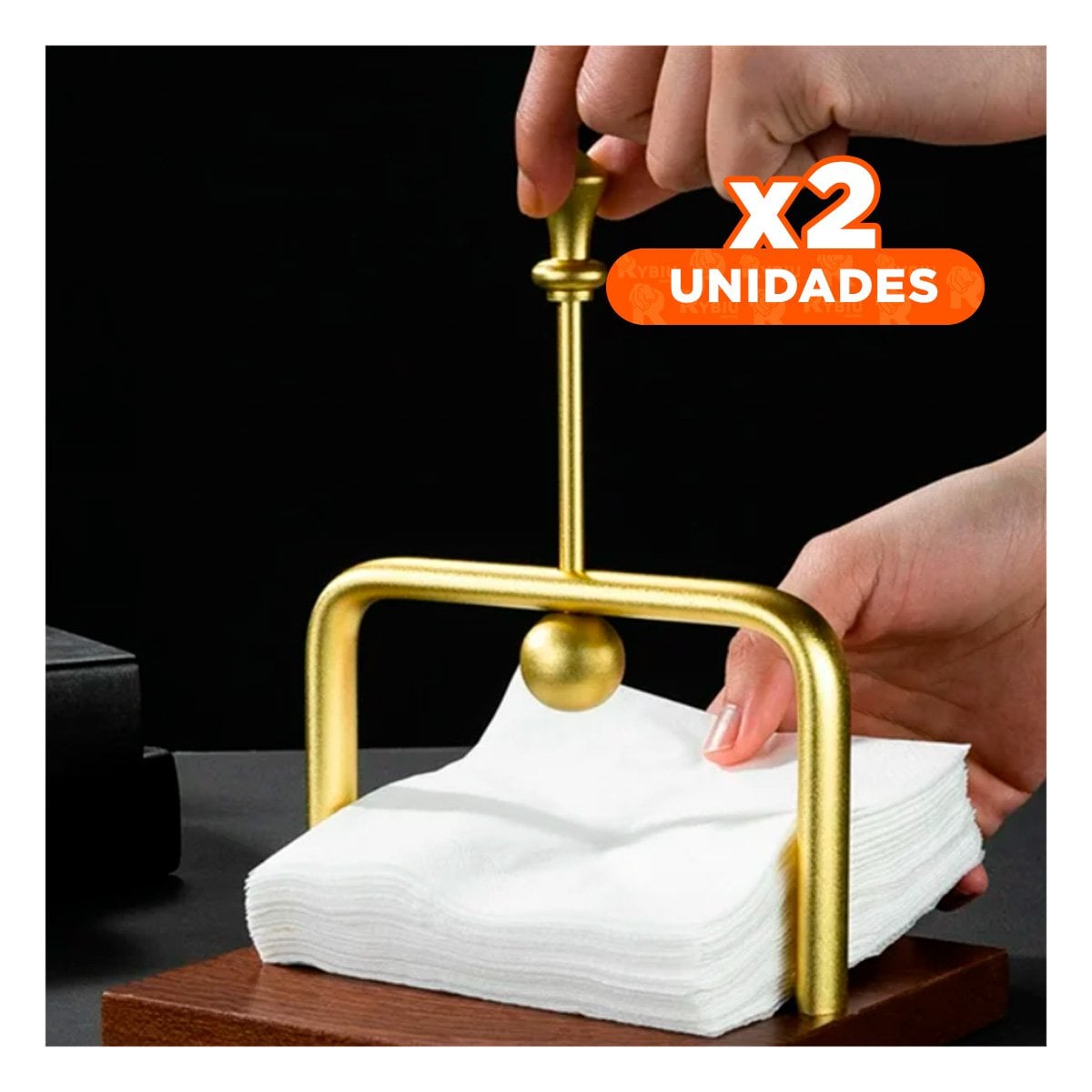 PACK2 DISPENSADOR DE COLOR DORADO CON SISTEMA VERTICAL Y BASE MADERA - 1