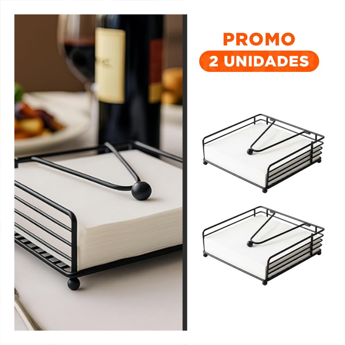 PACK2 PORTASERVILLETAS CLASICO DE HIERRO DE COLOR NEGRO CON BRAZO SUPERIOR YREGALO STICKER - 1