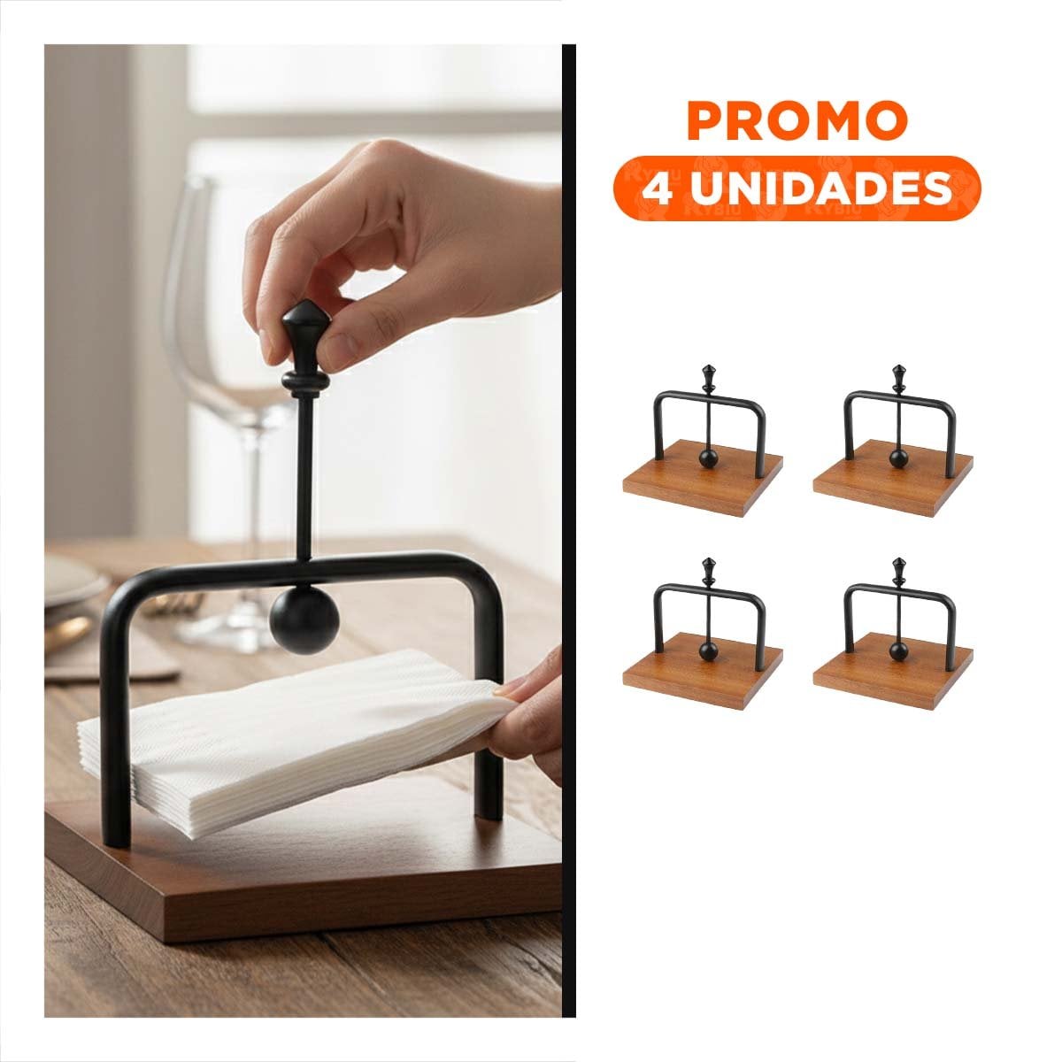 PACK4 DISPENSADOR VERTICAL DE COLOR NEGRO BASE MADERA PARA MESA - 1