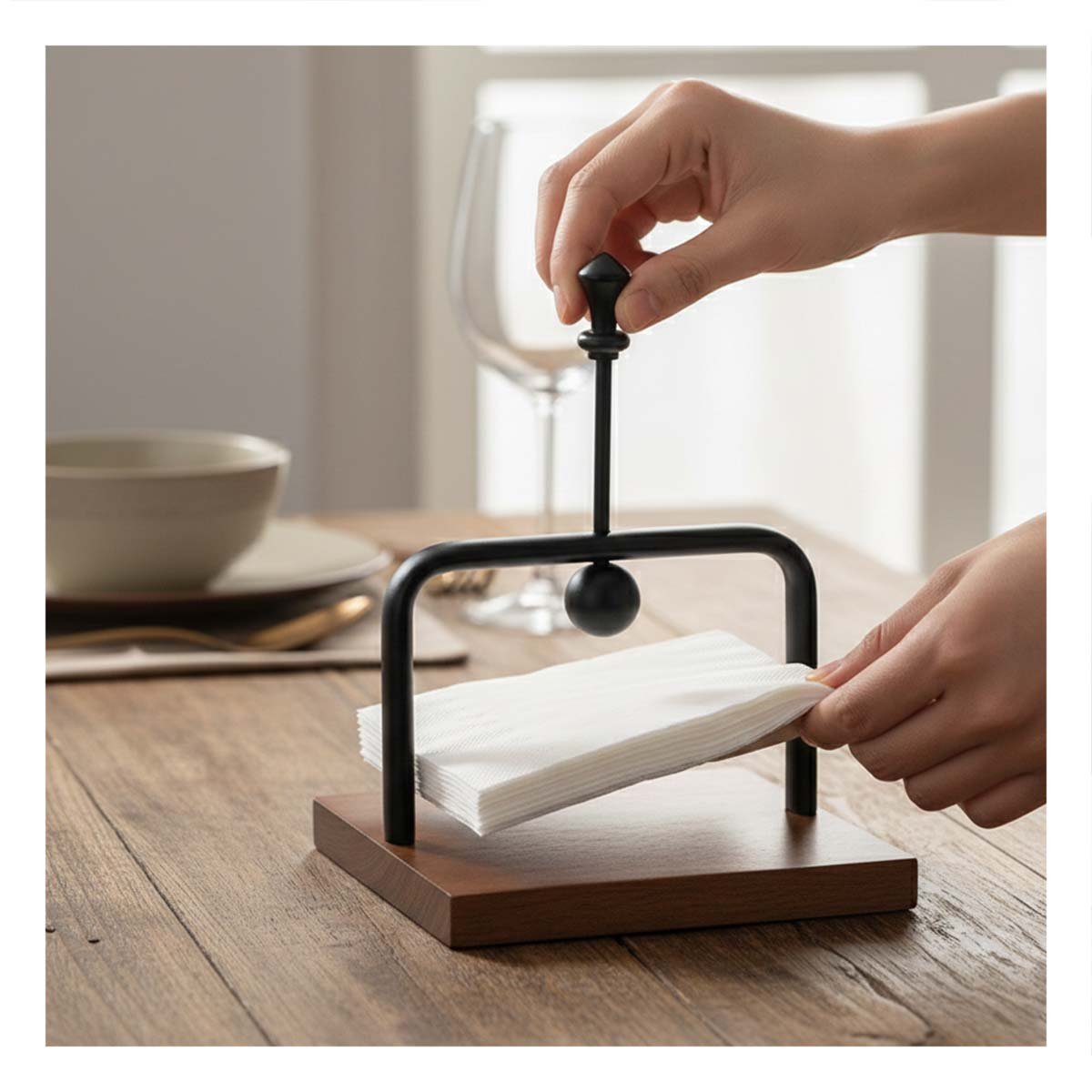 PACK4 DISPENSADOR VERTICAL DE COLOR NEGRO BASE MADERA PARA MESA - 3