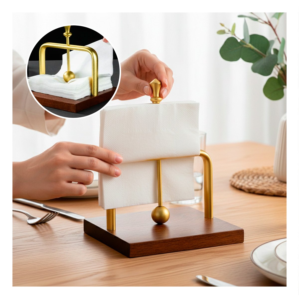 PACK4 DISPENSADOR DE COLOR DORADO CON BASE MADERA USO DIARIO YPAPEL REGALO - 2