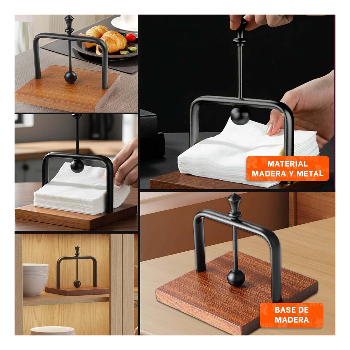 PACK4 SOPORTE VERTICAL DE COLOR NEGRO CON BASE MADERA Y BRAZO DISPENSADOR YREGALO STICKER - 2