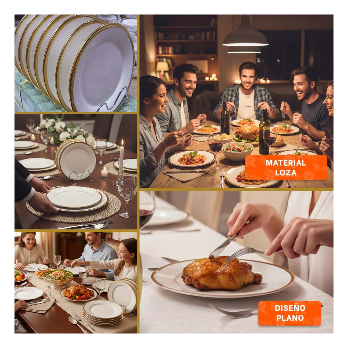 PLATO BASE EN BLANCO CON BORDE DORADO SOFISTICADO PARA AMBIENTACION FORMAL EN COMEDOR YPOST IT - 2