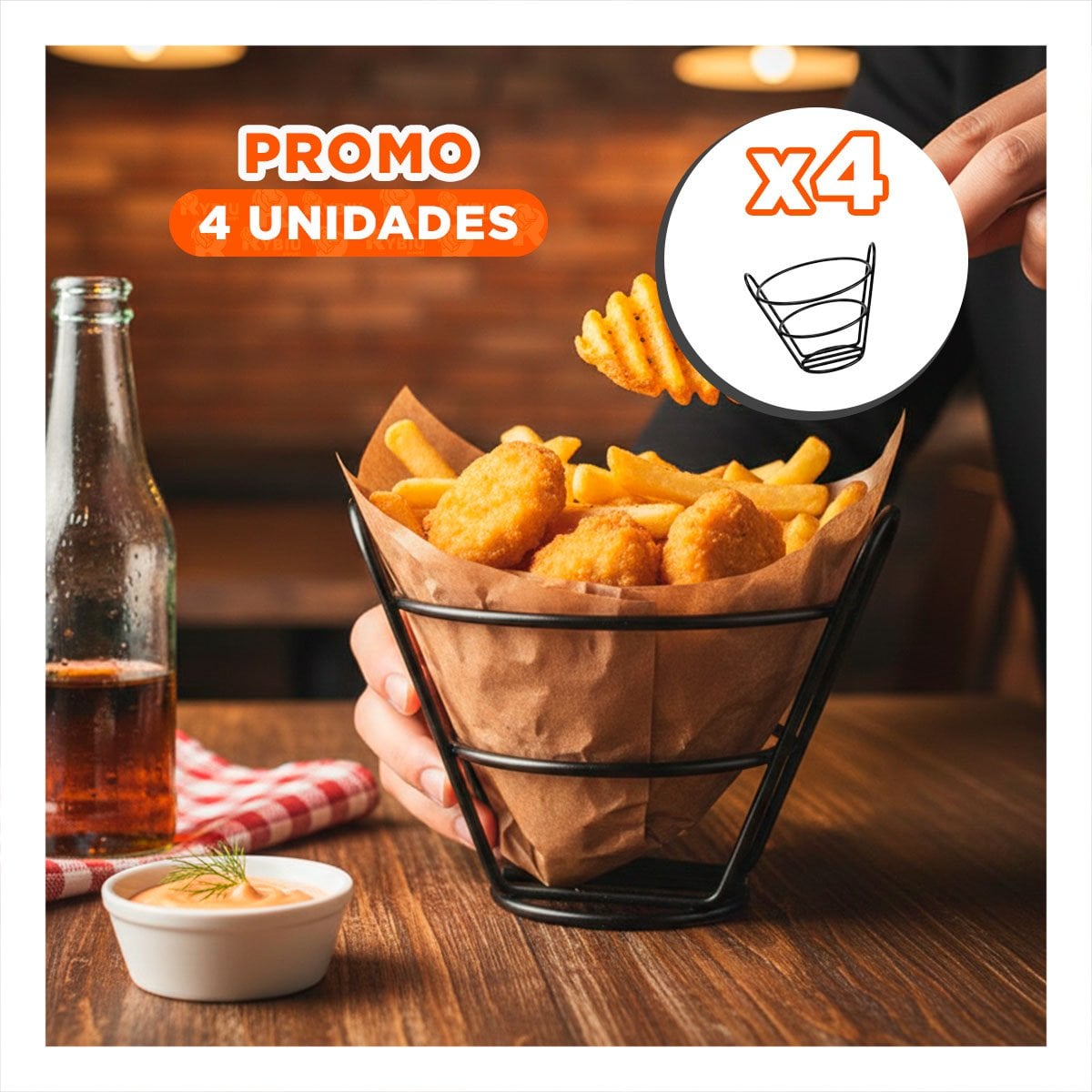 PACK4 CESTA PARA FREIR EN FORMA DE CONO EN COLOR NEGRO PARA COCINA FUNCIONAL YPAPEL REGALO - 1