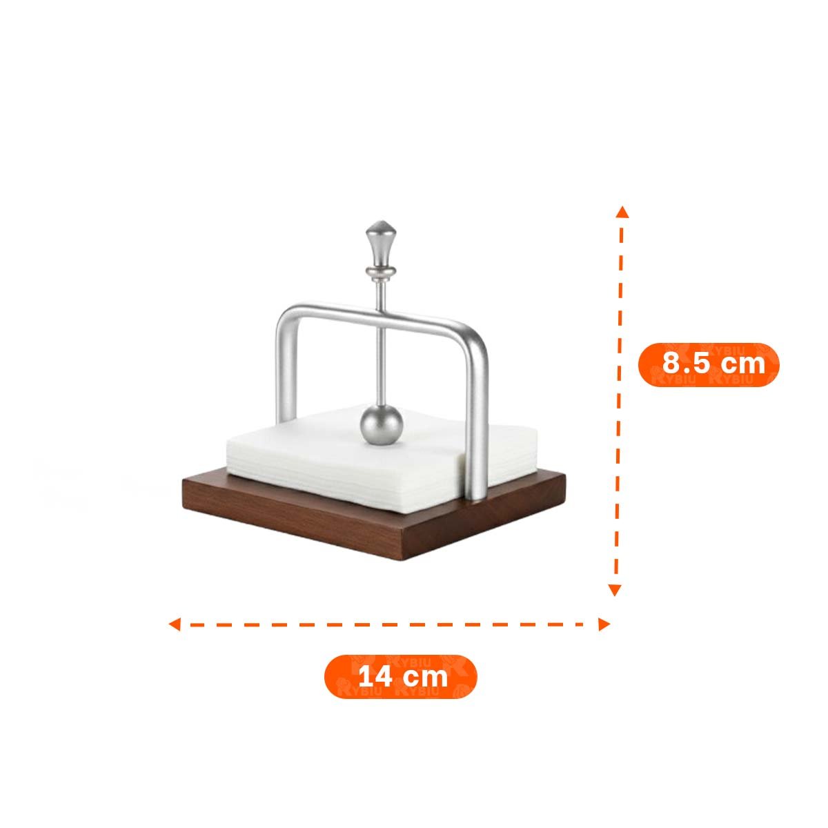 SERVILLETERO VERTICAL DE COLOR PLATEADO CON BASE MADERA Y BRAZO DISPENSADOR PARA MESA - 4