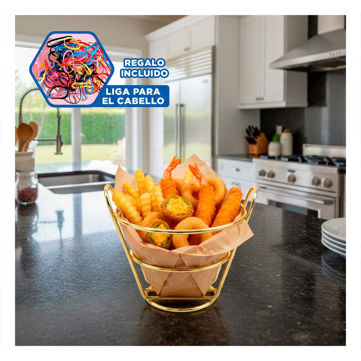 CANASTA EN FORMA DE CONO PARA FREIR EN COLOR DORADO EN COCINA COMERCIAL YLIGAS REGALO - 2