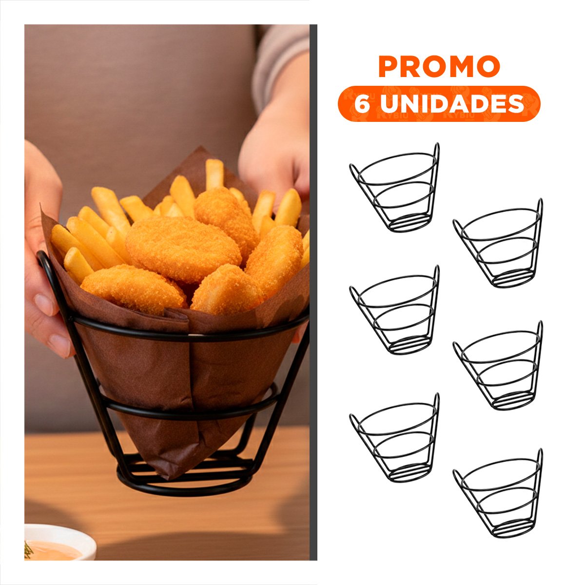 PACK6 REJILLA EN FORMA DE CONO PARA FREIR EN COLOR NEGRO EN COCINA COMERCIAL YREGALO STICKER - 1