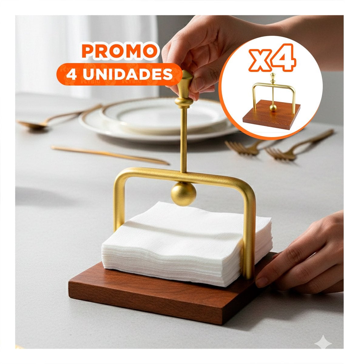 PACK4 SOPORTE VERTICAL DE COLOR DORADO CON BASE MADERA Y BRAZO DISPENSADOR YREGALO STICKER - 1