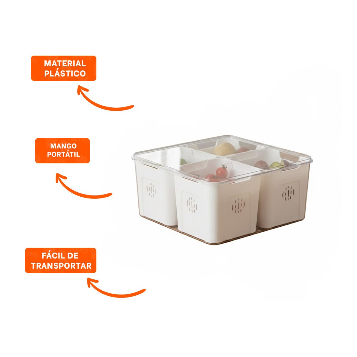 CONTENEDOR CON 4 BANDEJAS ESCURRIDORAS DE PLASTICO TRANSPARENTE Y ESPACIO ORGANIZADO YPOST IT - 5
