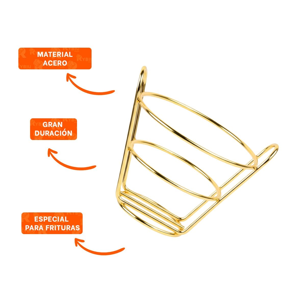 CANASTA EN FORMA DE CONO EN COLOR DORADO PARA FREIR EN COCINA DOMESTICA YPAPEL REGALO - 5