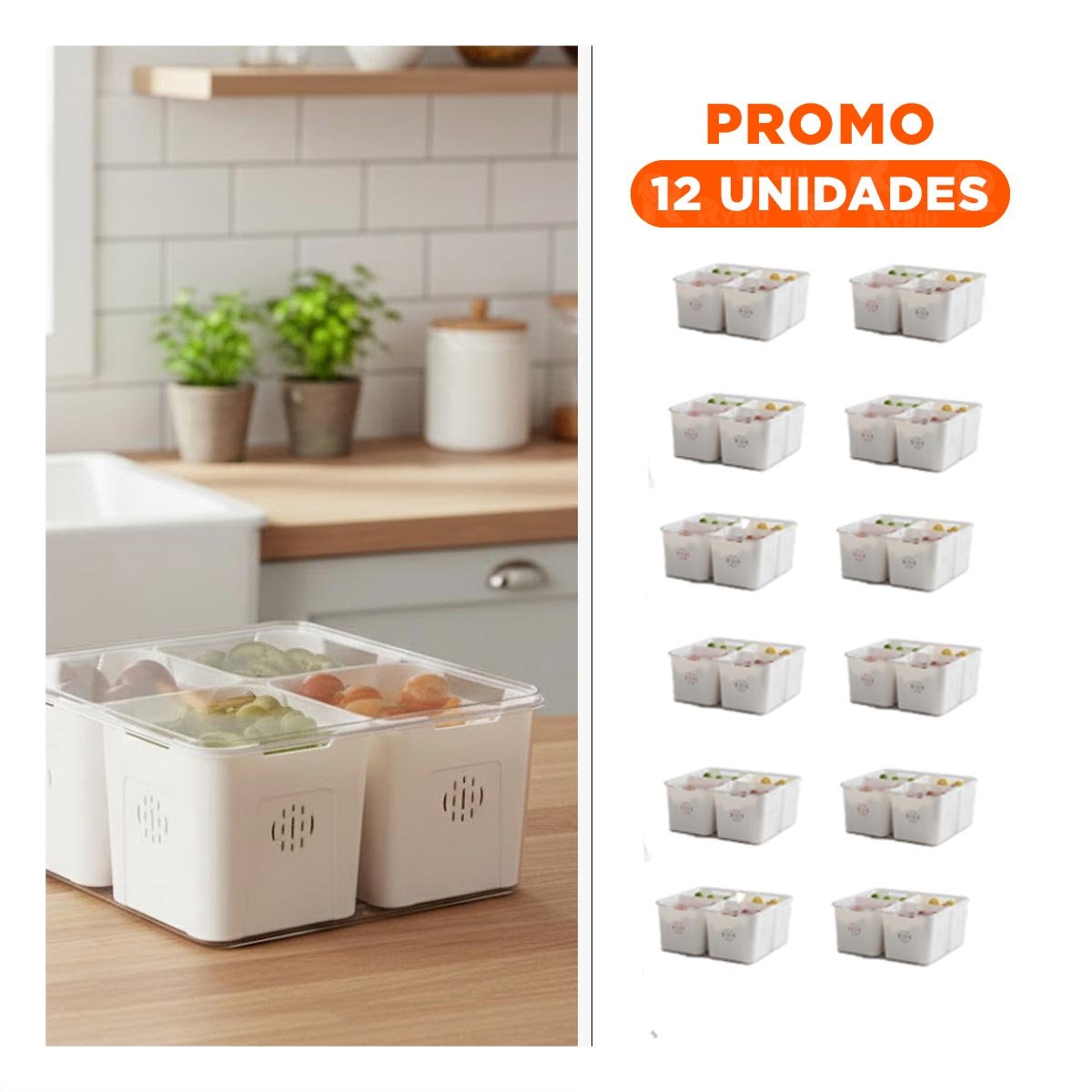 PACK12 SOPORTE TRANSPARENTE CON 4 BANDEJAS ESCURRIDORAS Y ESPACIO PARA UTENSILIOS - 1