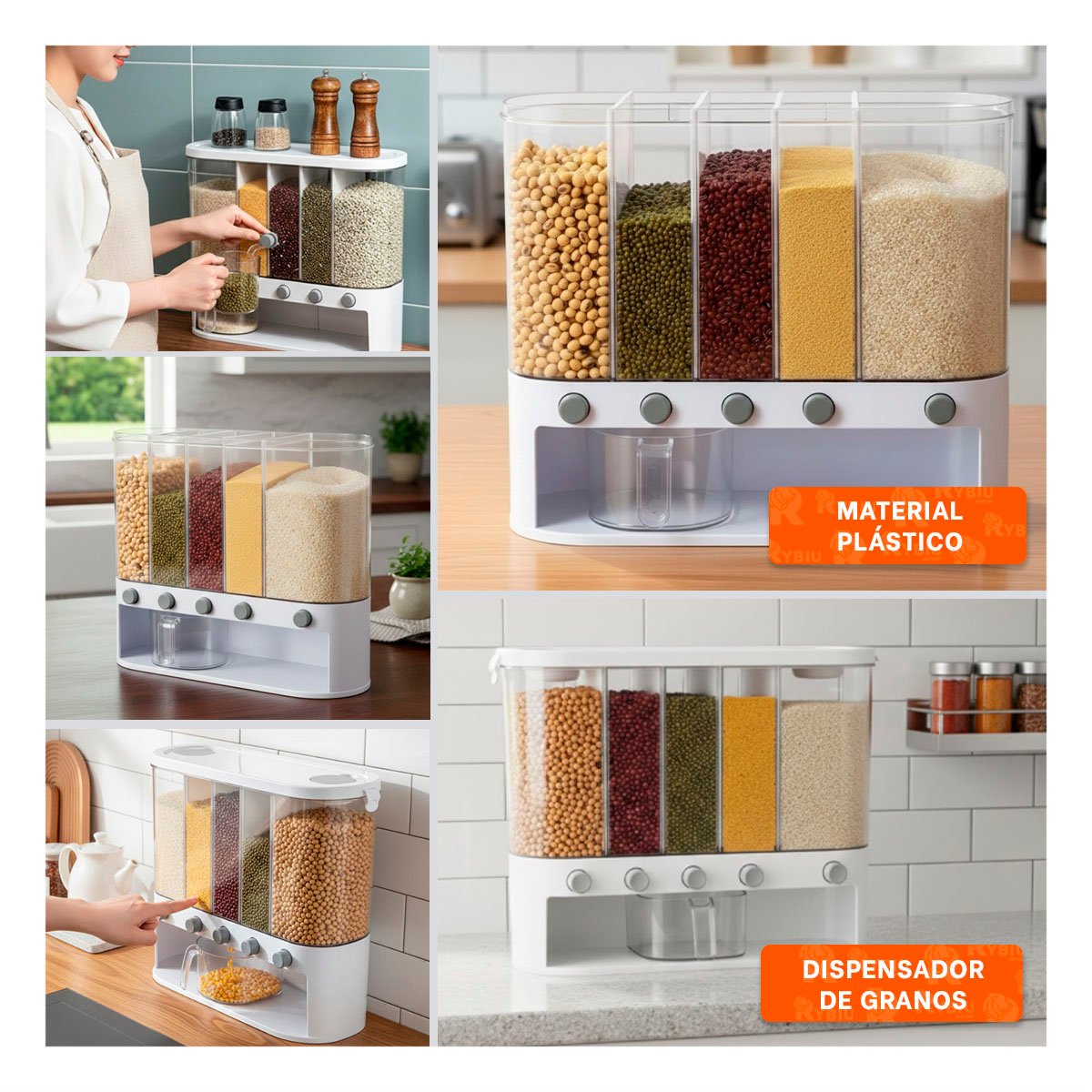 PACK4 ORGANIZADOR OVALADO DE 10L BLANCO Y TRANSPARENTE PARA COCINA YREGALO STICKER - 2