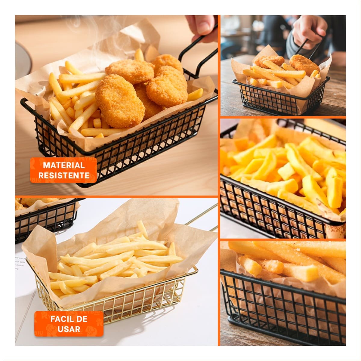 PACK2 CESTA RECTANGULAR NEGRO CON ASA LARGA PARA COCINA DE RESTAURANTE YPAPEL REGALO - 3