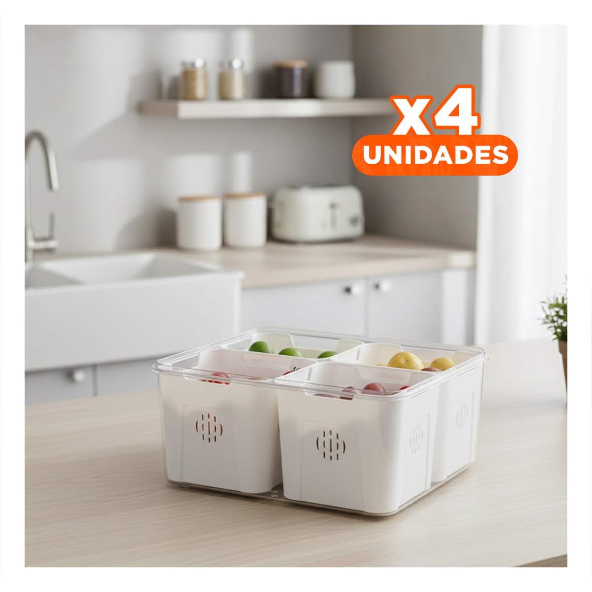 PACK4 ORGANIZADOR CON 4 BANDEJAS ESCURRIDORAS TRANSPARENTE Y ESPACIO PARA PLATOS YPAPEL REGALO - 1